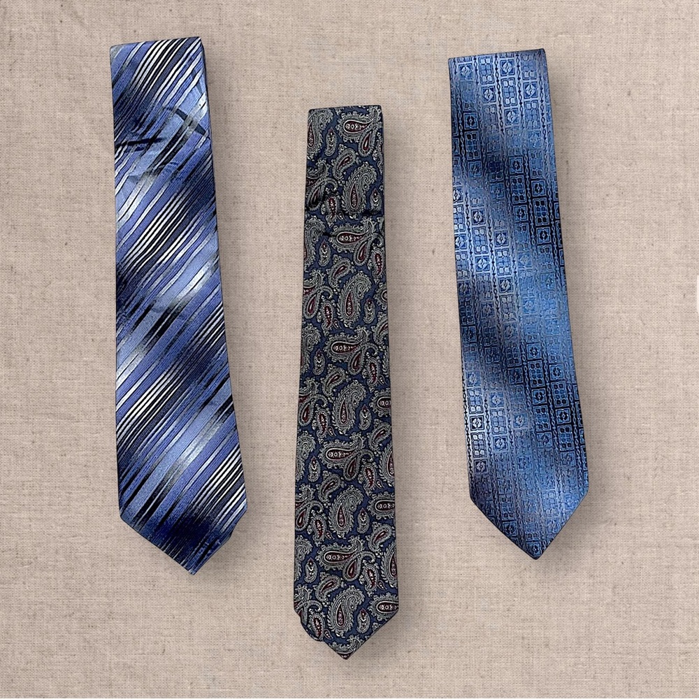 Vintage Blue Necktie Lot Abstract Striped Paisley Retro Mens Ties